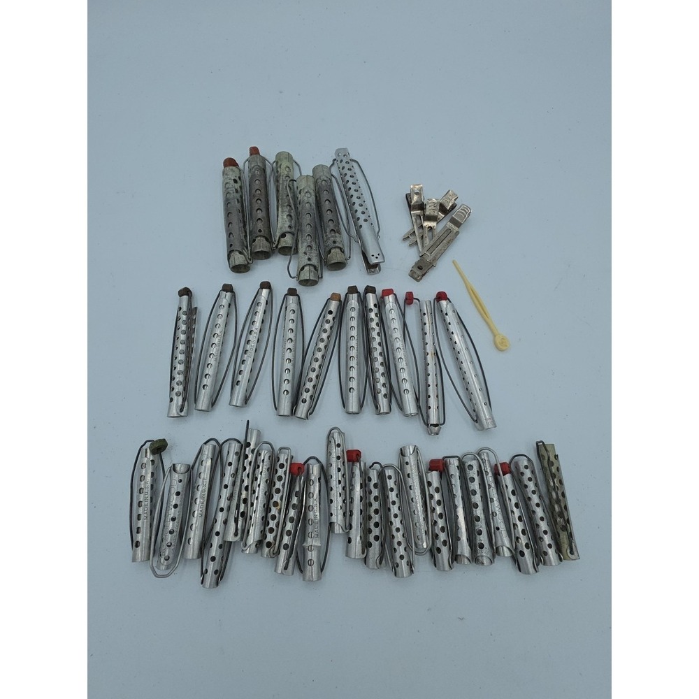 VTG Metal Perm Rods Hair Curlers•Tip Top & Hollywood Various Sz•Lot of 42pc USA